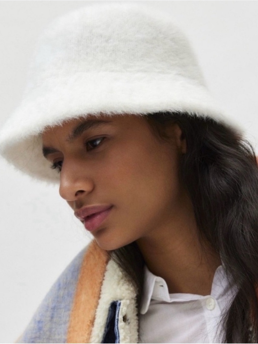 Urban Outfitters White Fuzzy Bucket Hat